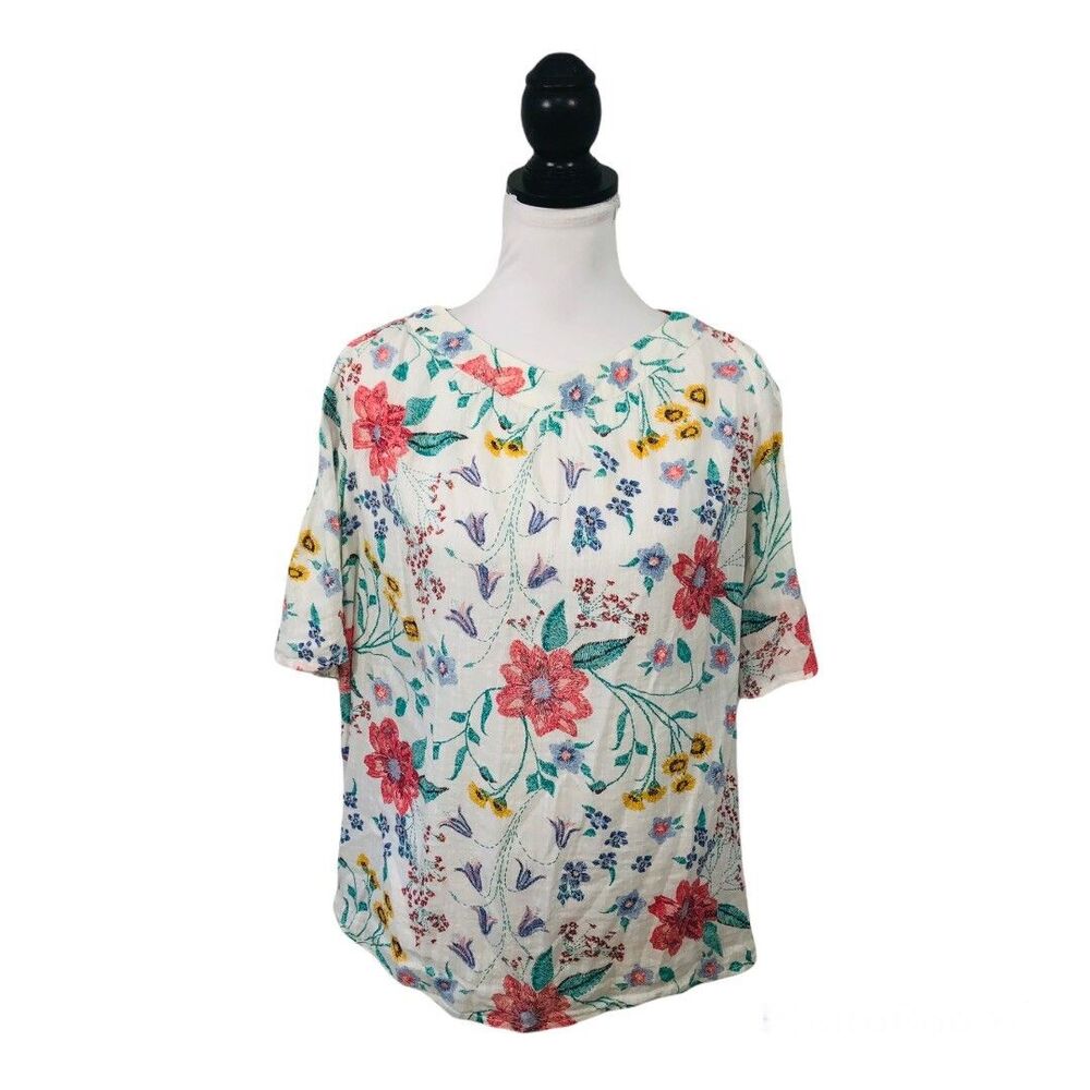 Old Navy Blouse Size L Floral Cottagecore Cold Shoulder Keyhole Multicolored